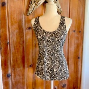 Theory Black Print Twist Back Tank Size M